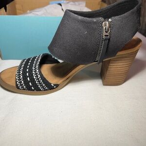 Toms Black and White Heeled Sandals